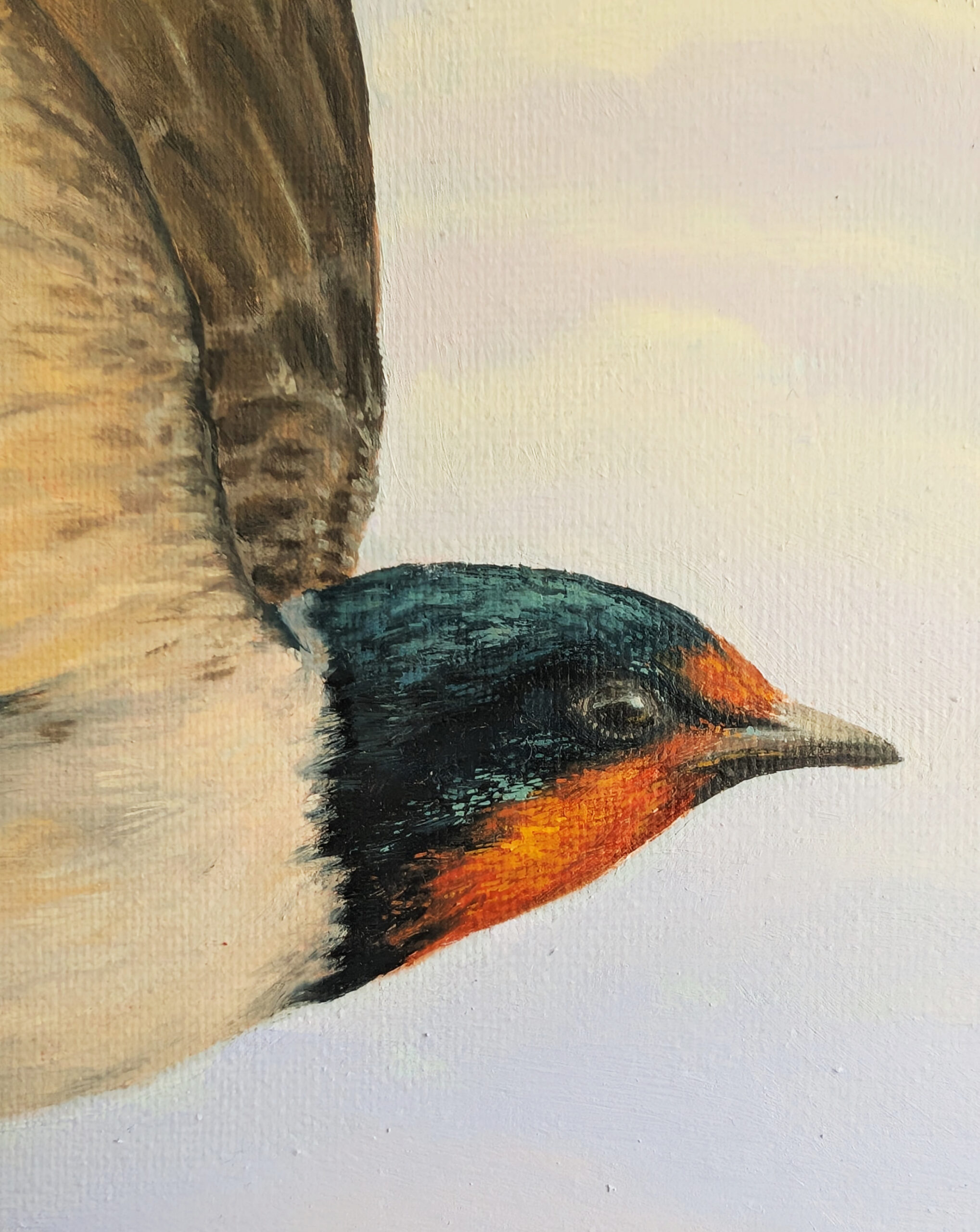 "Featherlight", von Anika Reiher, Detailaufnahme, Ölgemälde, 50 × 50 cm