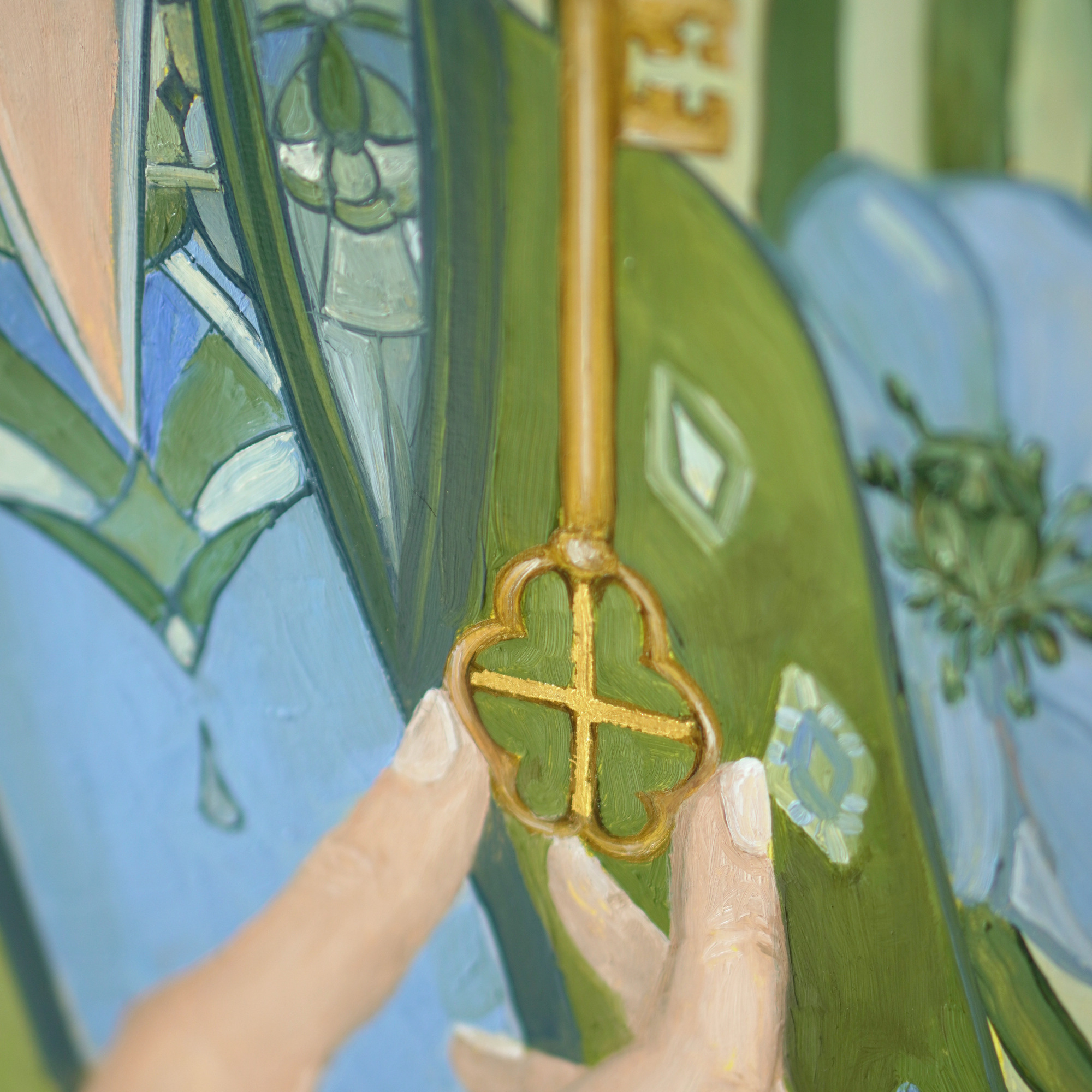"Der Schlüssel zum Vater", von Natalie Ingerle, Detailaufnahme, Mixed Media, 80 × 60 cm