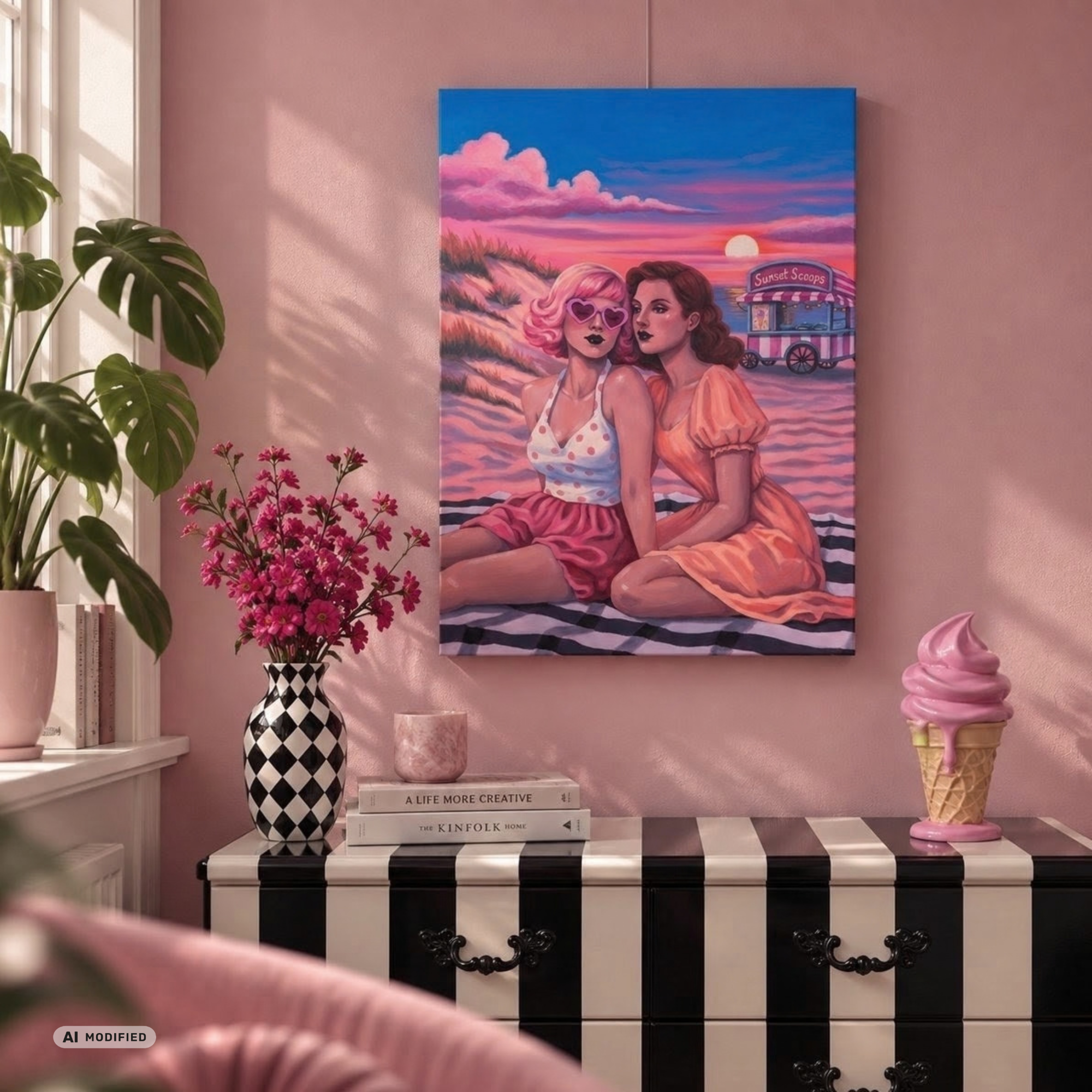 "Sunset Scoops", von Astrid Wieckhorst, Raumansicht, Acryl, 70 × 50 cm